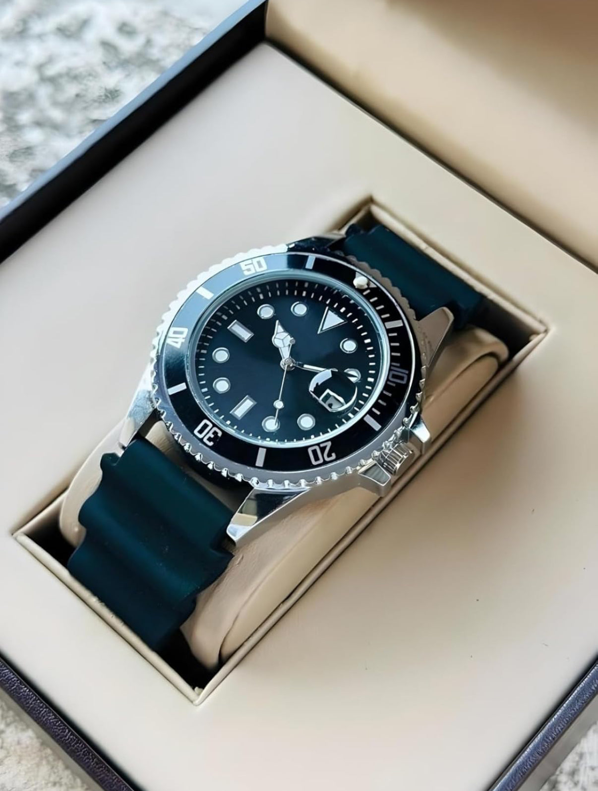 Silver black dial black belt
