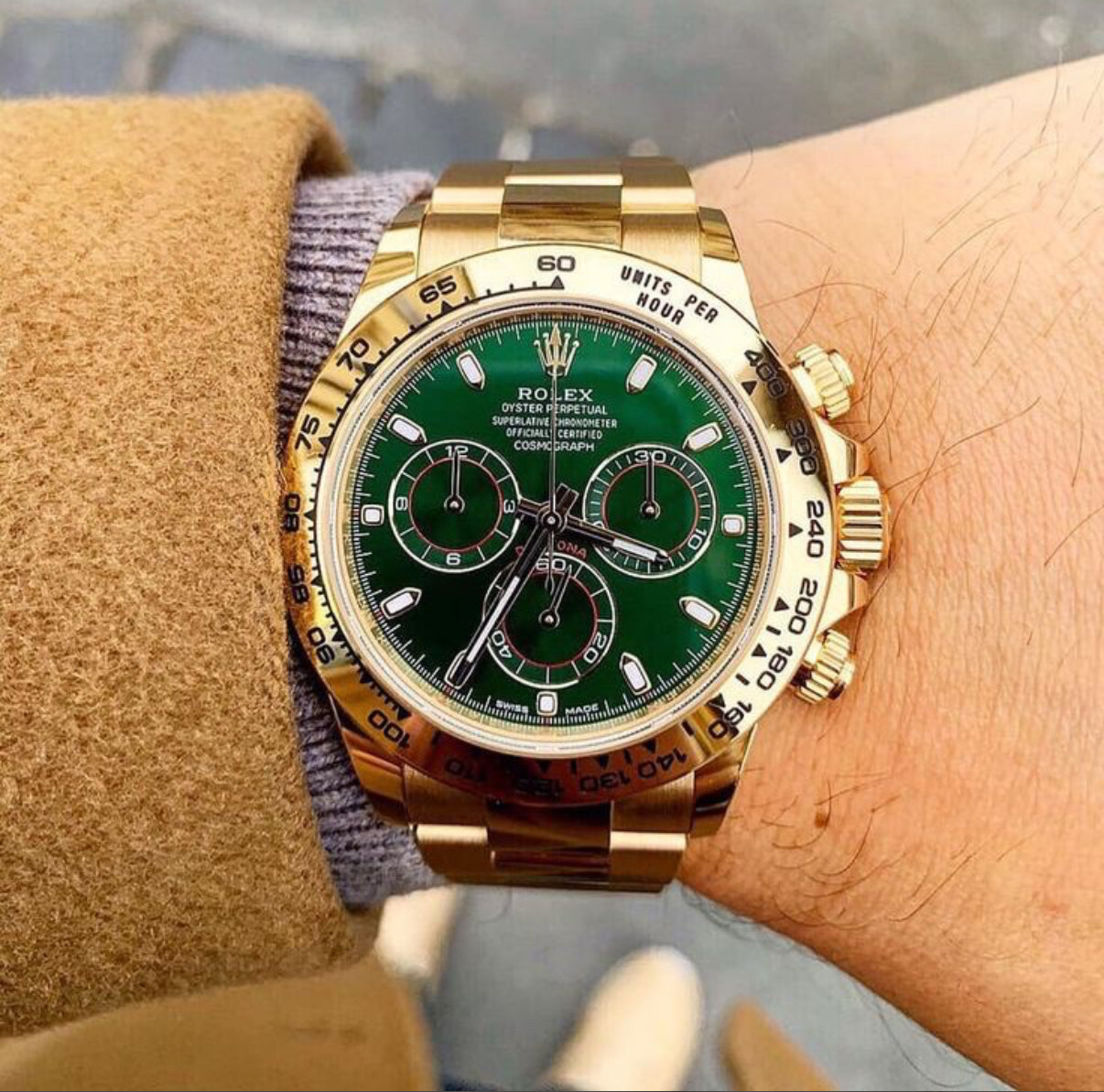 Rolex Cosmograph Daytona Gold Green Dial Japanese Automatic Mens Watch