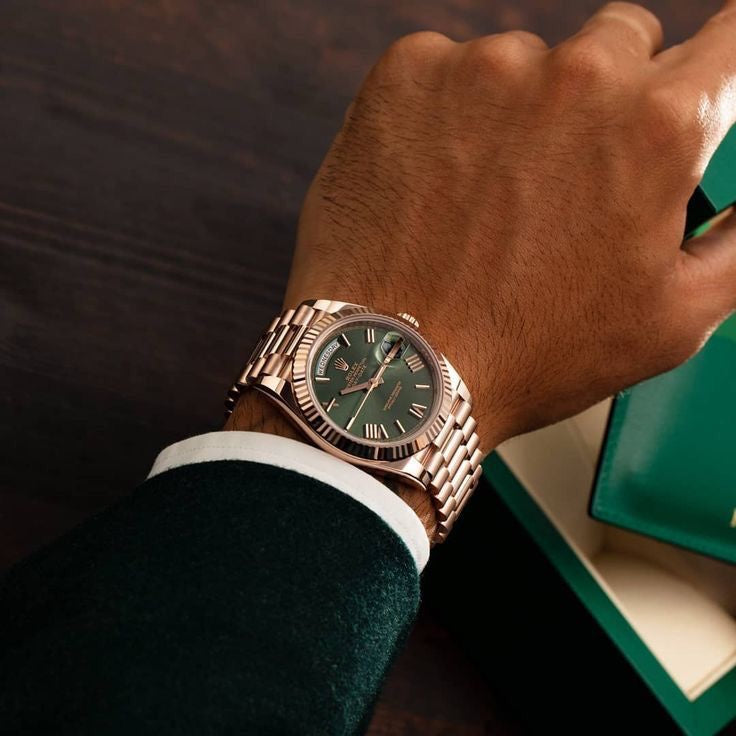 rolex rose gold green
