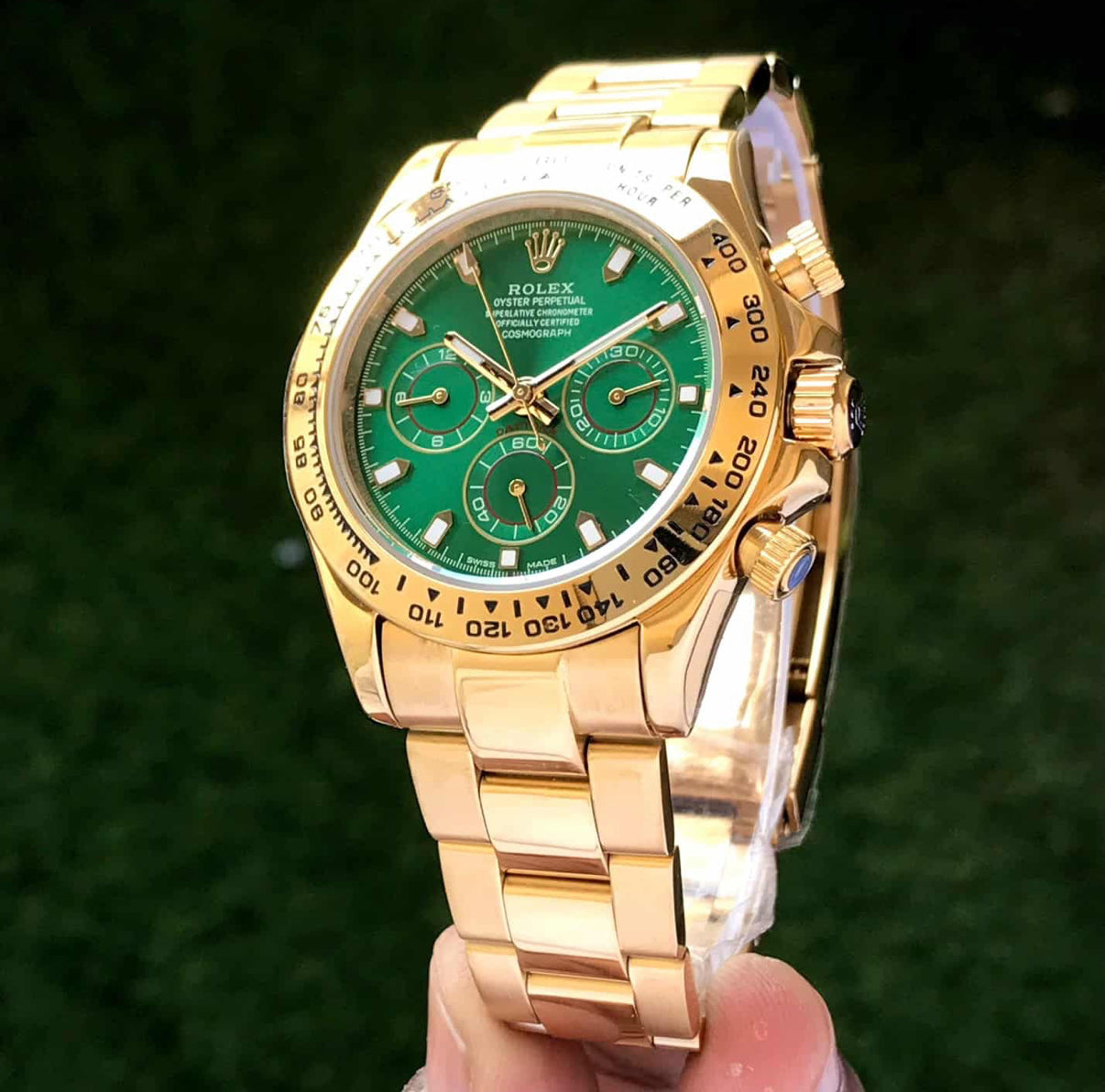 Rolex Cosmograph Daytona Gold & Green Dial Japanese Automatic Mens Watch