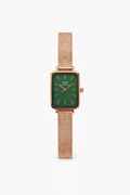 DW Rose Gold Rectangular green Dial Mesh Strap Watch