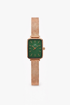 DW Rose Gold Rectangular green Dial Mesh Strap Watch
