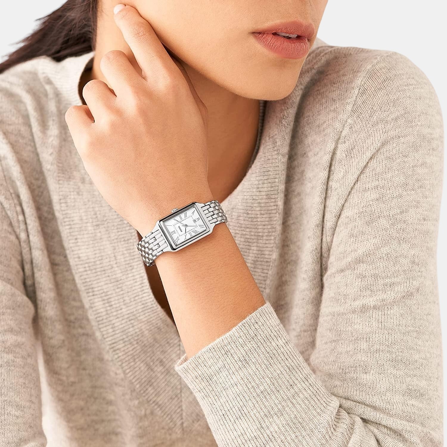 Fossil-Rectangle-Silver-White