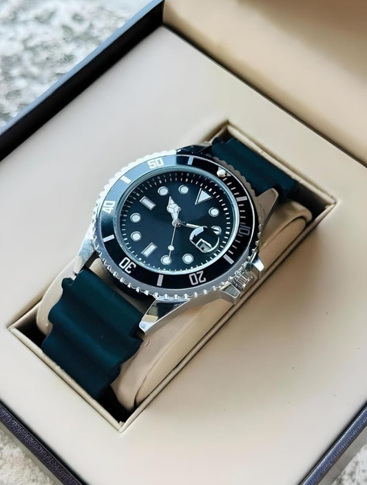 Silver black dial black belt