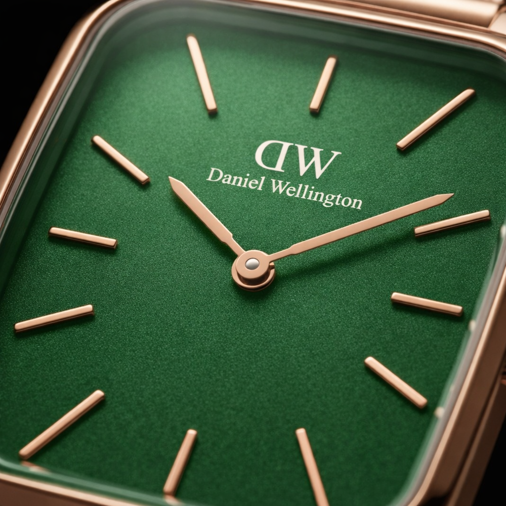 DW Rose Gold Rectangular green Dial Mesh Strap Watch