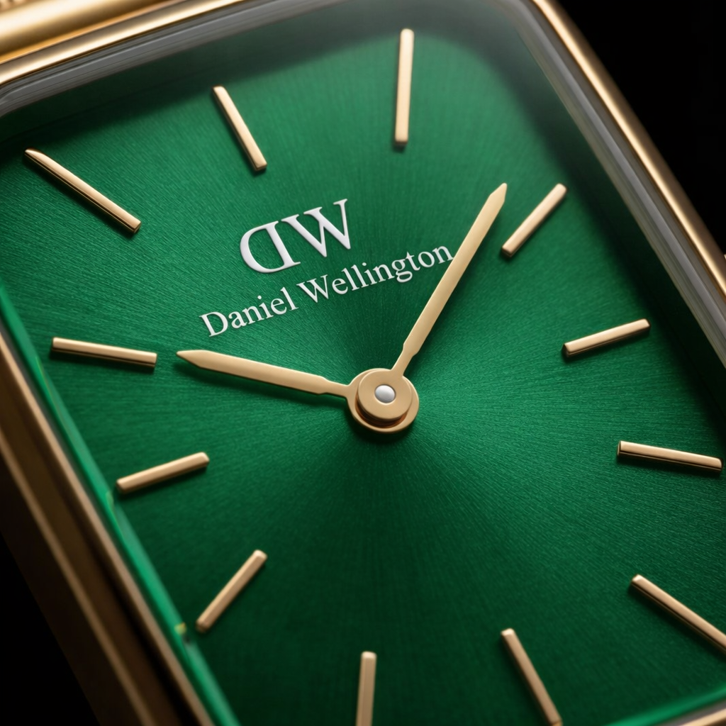 DW Gold Rectangular green Dial Mesh Strap Watch