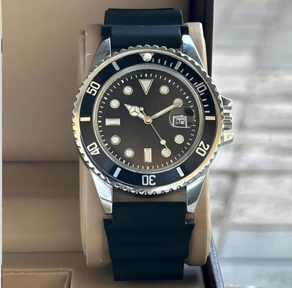 Silver black dial black belt