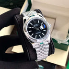 Rolex Datejust 41 Silver & Steel Fluted Jubilee Black Dial Swiss Semi ETA 3235 Movement