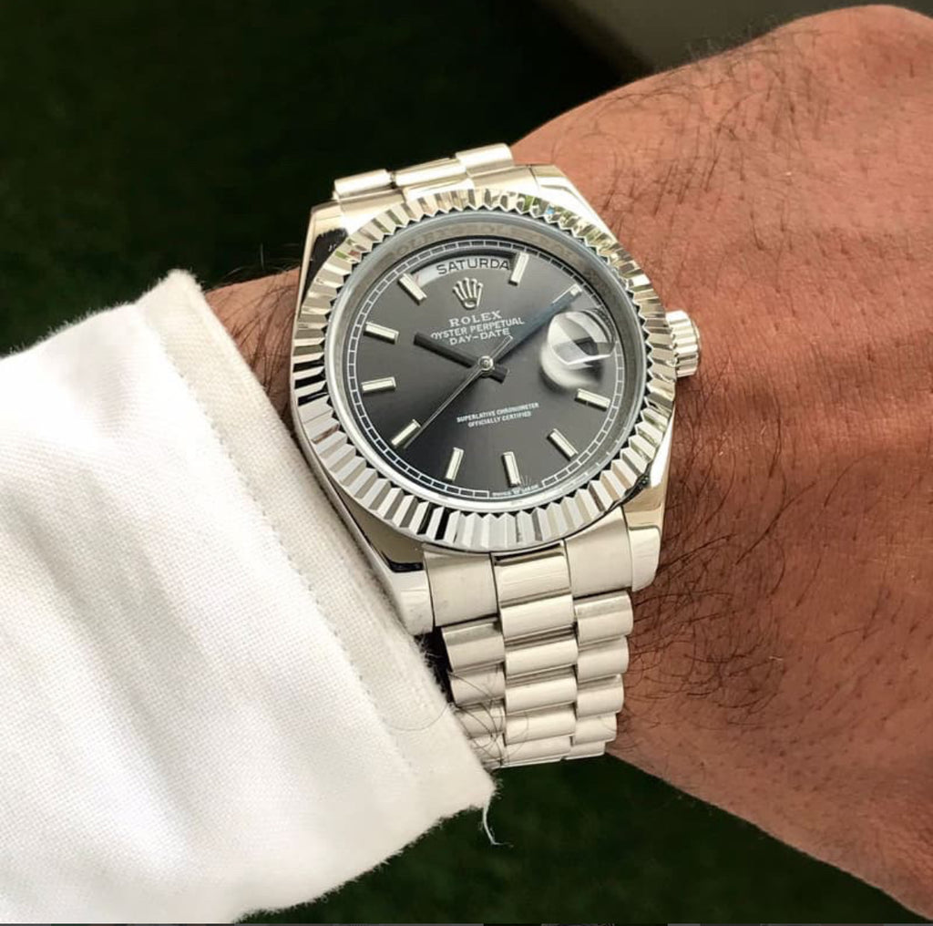 Rolex Day Date 40 Stainless Steel Grey Dial Japanese Automatic Master Quality Mens Watch