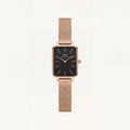 Rose Gold Rectangular Black Dial Mesh Strap Minimal Watch