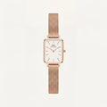 Rose Gold Rectangular White Dial Mesh Strap Minimal Watch