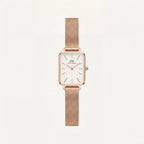 Rose Gold Rectangular White Dial Mesh Strap Minimal Watch