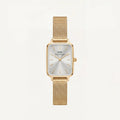 Gold Rectangular Silver Sunray Dial Mesh Strap Watch