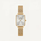 Gold Rectangular Silver Sunray Dial Mesh Strap Watch