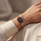 Rose Gold Rectangular Black Dial Mesh Strap Minimal Watch