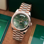 Rolex Day-Date 41 Fluted Bezel Rose Gold Green Dial