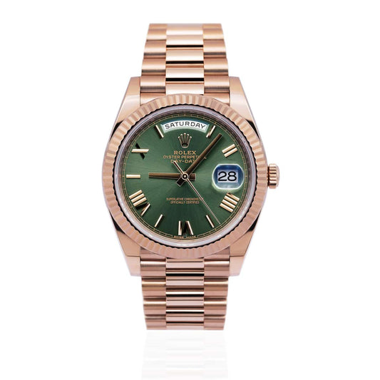 Rolex Day-Date 41 Fluted Bezel Rose Gold Green Dial
