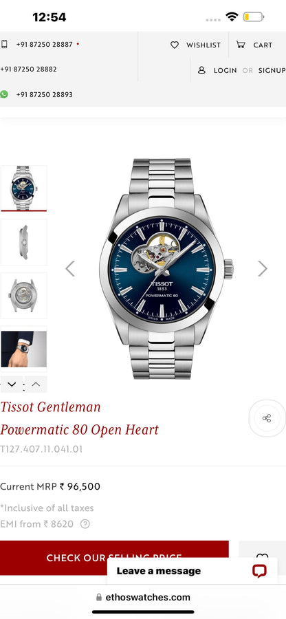 Tissot Gentleman Powermatic 80 Open Heart HIGH PREMIUM QUALITY AUTOMATIC