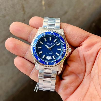GUCCI DIVE  YA136203 BEST HIGH PREMIUM QUALITY PURE JAPAN MACHINE FULL STEEL METAL BELT BLUE DIAL