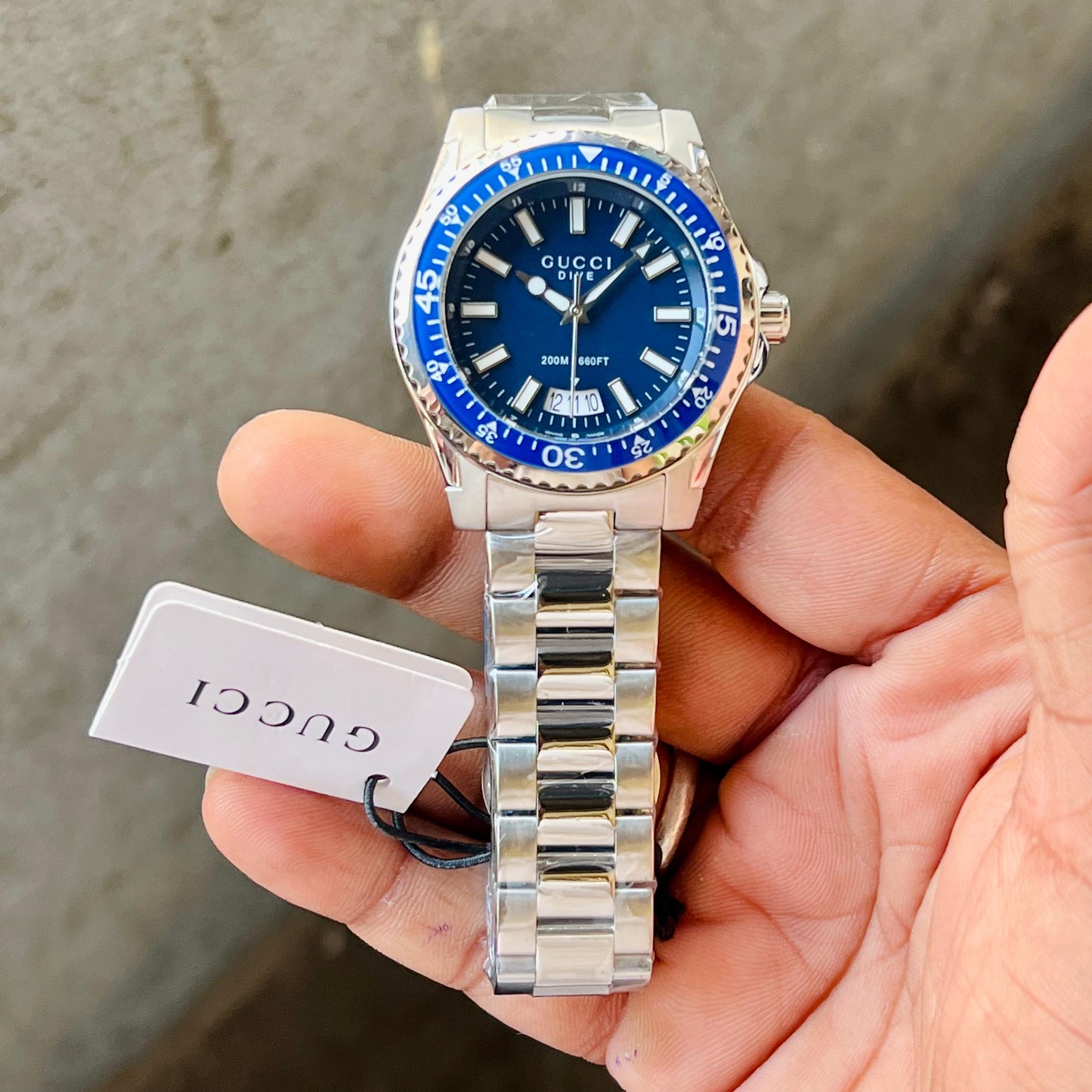 GUCCI DIVE  YA136203 BEST HIGH PREMIUM QUALITY PURE JAPAN MACHINE FULL STEEL METAL BELT BLUE DIAL