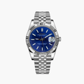 SEIKO Silver Stainless Steel Watch Fluted Bezel Blue Sunburst Dial Jubilee Bracelet Premium Automatic Watch – Men
