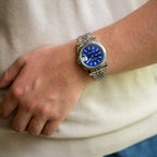 SEIKO Silver Stainless Steel Watch Fluted Bezel Blue Sunburst Dial Jubilee Bracelet Premium Automatic Watch – Men