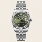 Luxury Silver Stainless Steel Watch Fluted Bezel Green Sunburst Dial Jubilee Bracelet Premium Automatic Watch – Men