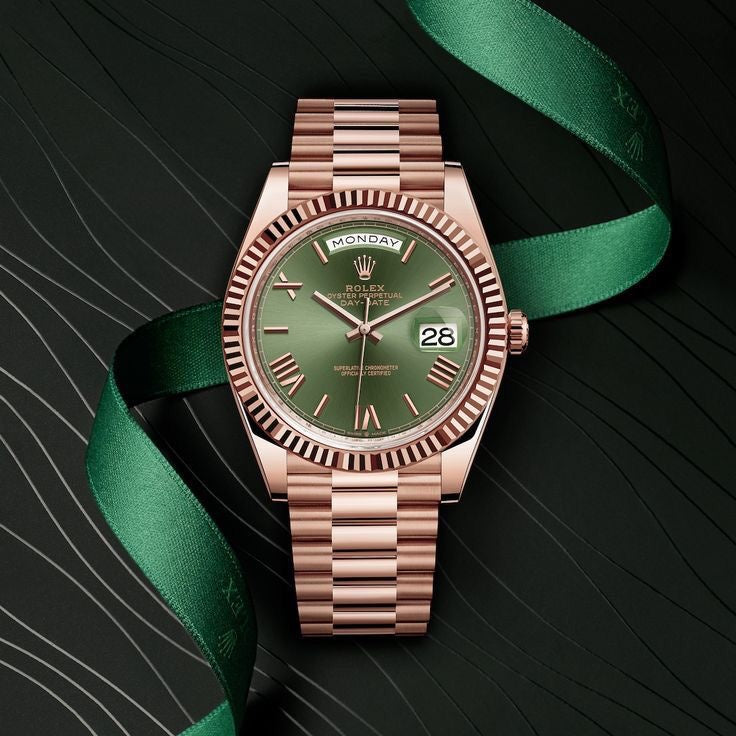 Rolex Day Date 41 Rose Gold Green Dial Japanese Automatic Mens Watch