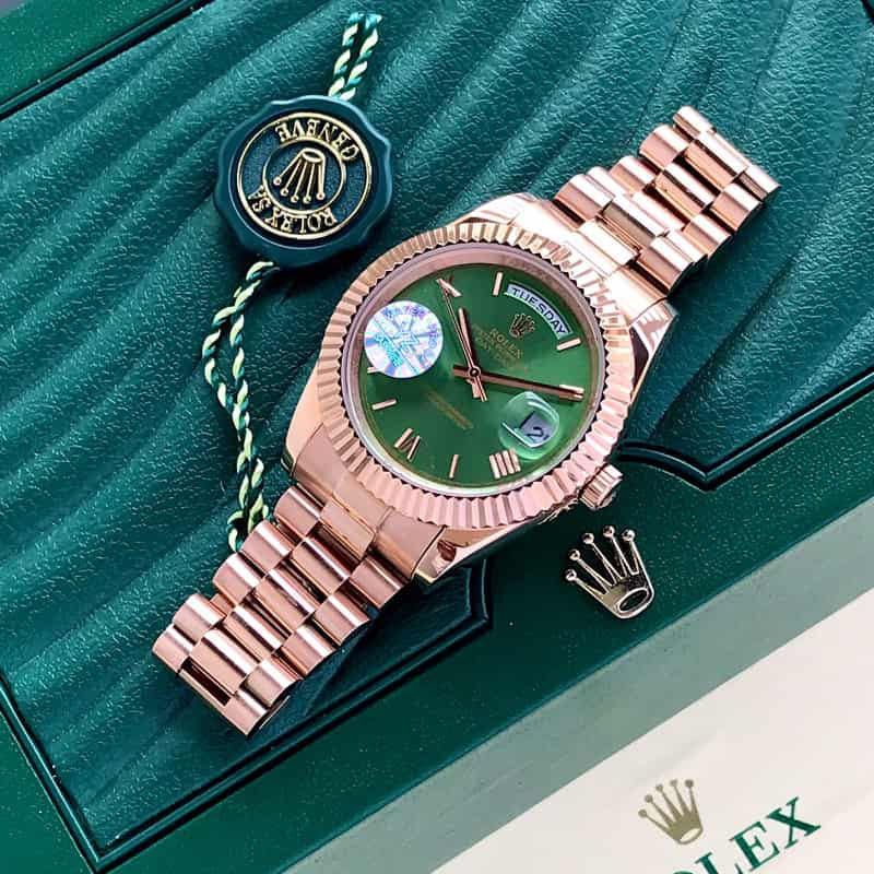 Rolex Day Date 41 Rose Gold Green Dial Japanese Automatic Mens Watch