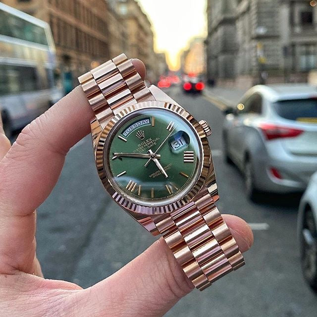 Rolex Day Date 41 Rose Gold Green Dial Japanese Automatic Mens Watch