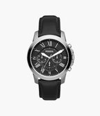 Black dial watch with silver-tone case and black strap