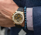 RLX gold-tone embellished dial black strap fashion watch