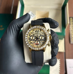 RLX gold-tone embellished dial black strap fashion watch