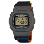 G-Shock 5600 cloth band watch – Grey/Blue/Orange – front view
