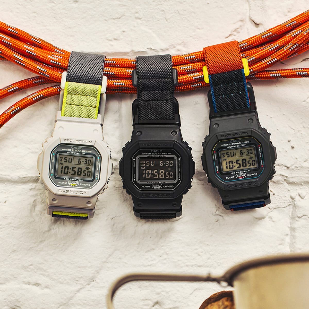 G-Shock 5600 cloth band watch – Three colour options together
