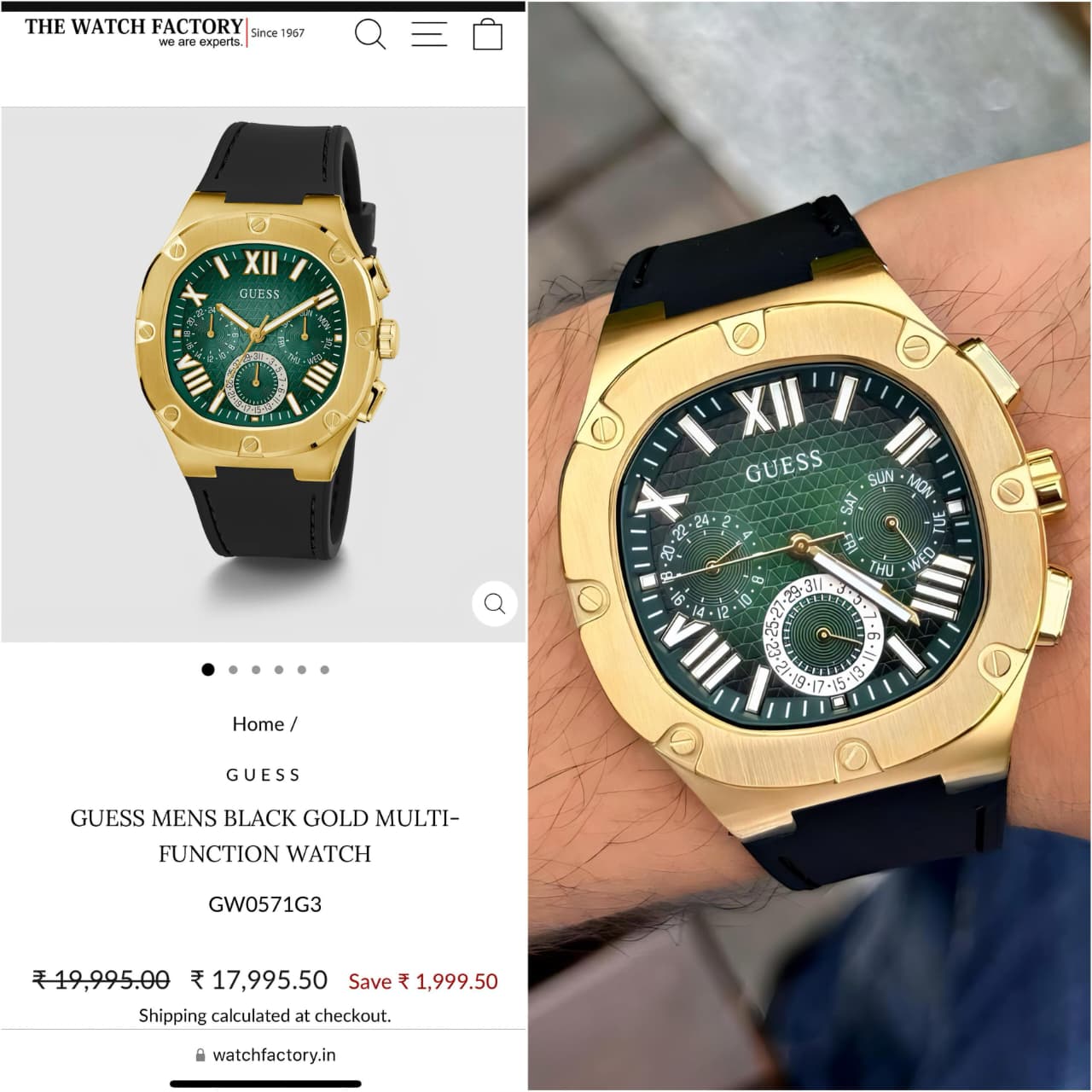 Guess mens black gold multi-function watch