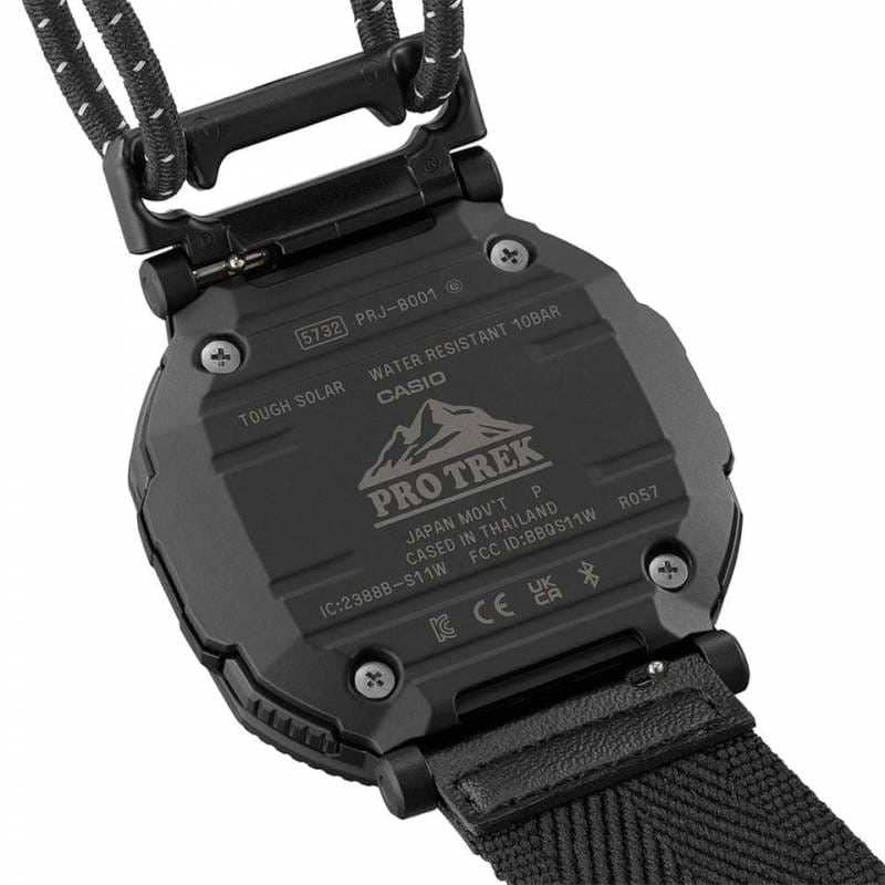 Casio Pro Trex black watch caseback detail