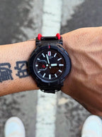Casio Pro Trex Black/Red watch worn on wrist
