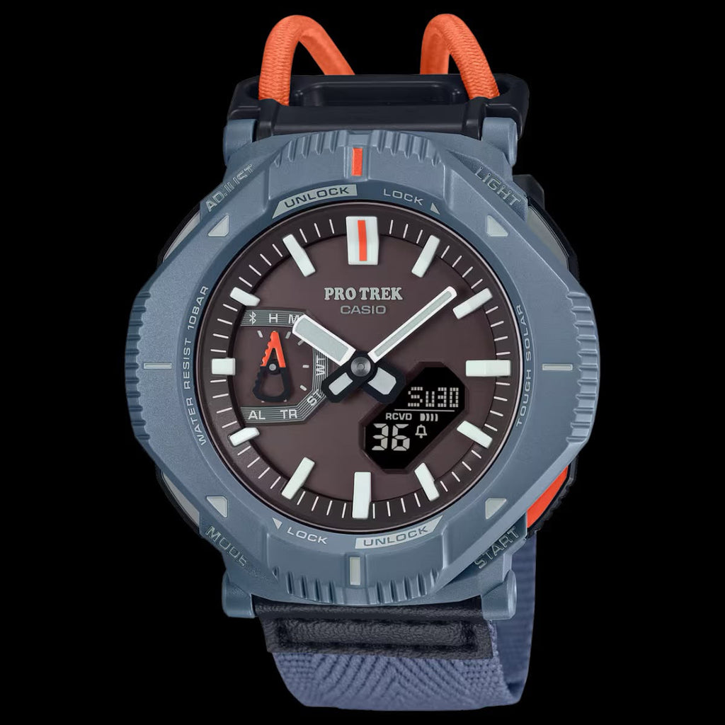 Casio Pro Trex Blue/Orange front view