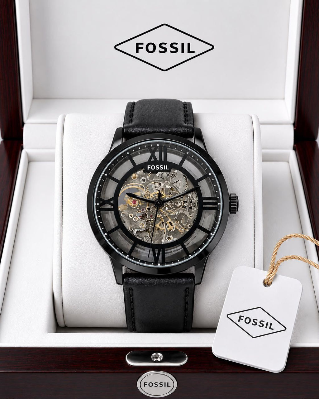 Black skeleton watch