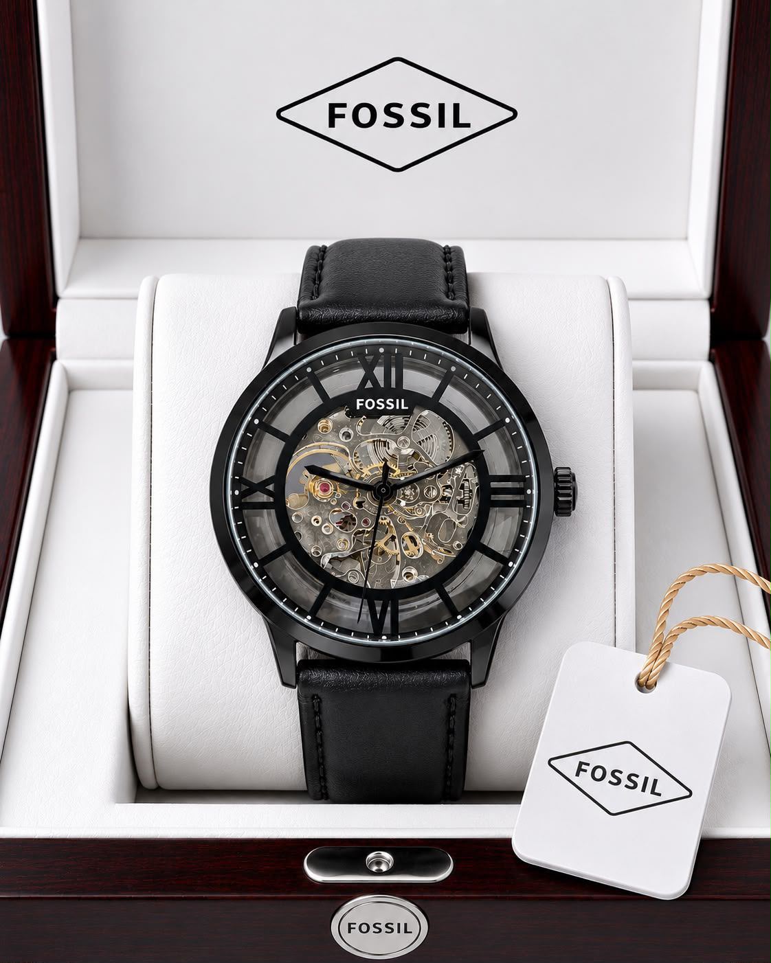 Black skeleton watch
