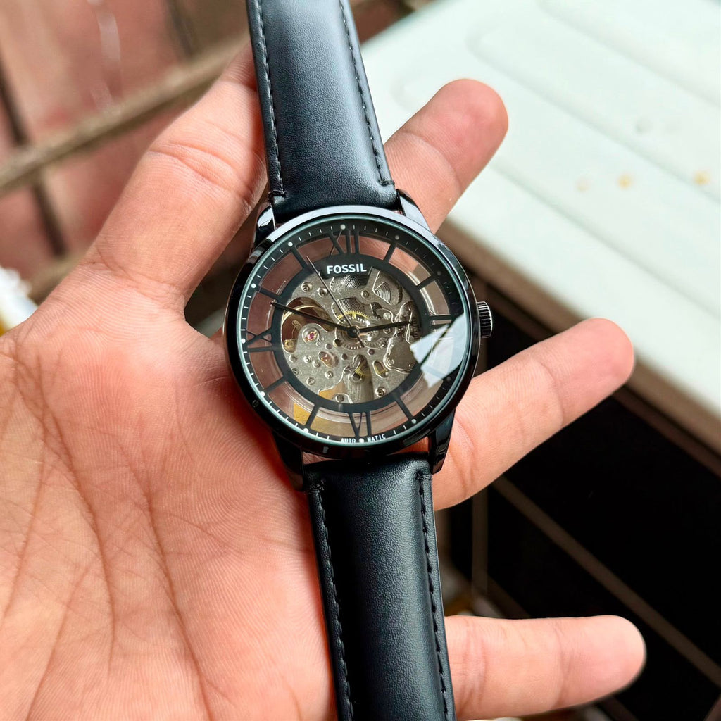 Black skeleton watch