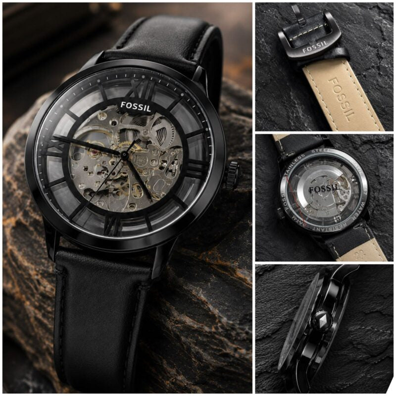 Black skeleton watch
