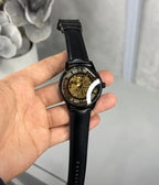 Black skeleton watch
