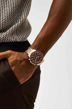Fossil two-tone brown dial men's watch wrist lifestyle view