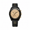 Omega x Swatch MoonSwatch black and gold watch - white background