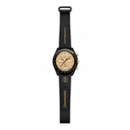 Omega x Swatch MoonSwatch black and gold watch - white background